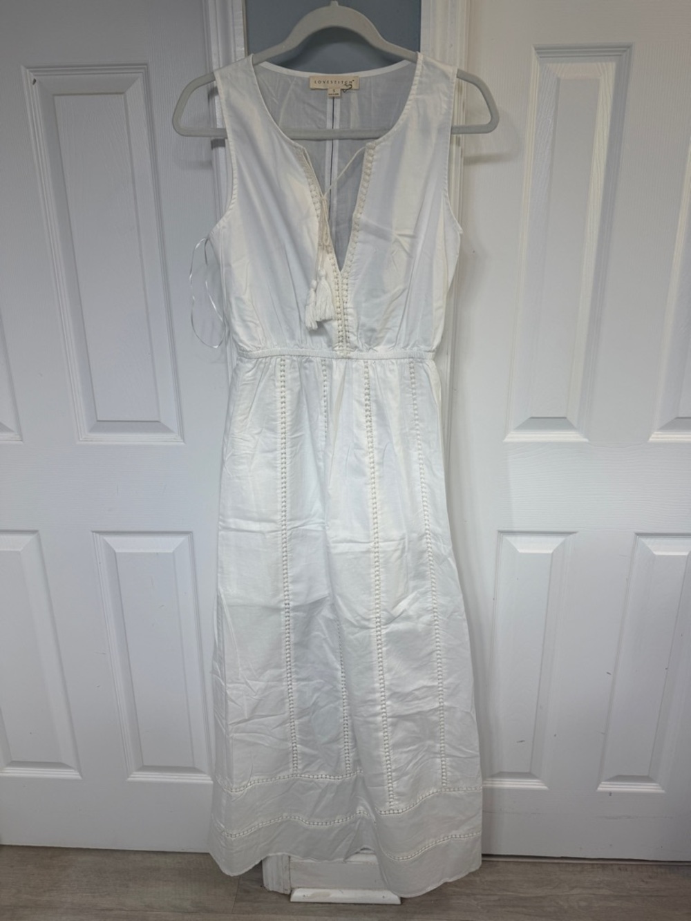 White Eyelet Maxi Dress with Tassel Tie